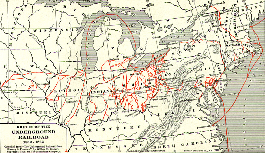 Routes of the Underground Railroad | Image from Wikipedia: Compiled from "The Underground Railroad from Slavery to Freedom" by Wilbur H. Siebert, The Macmillan Company, 1898. | Public Domain